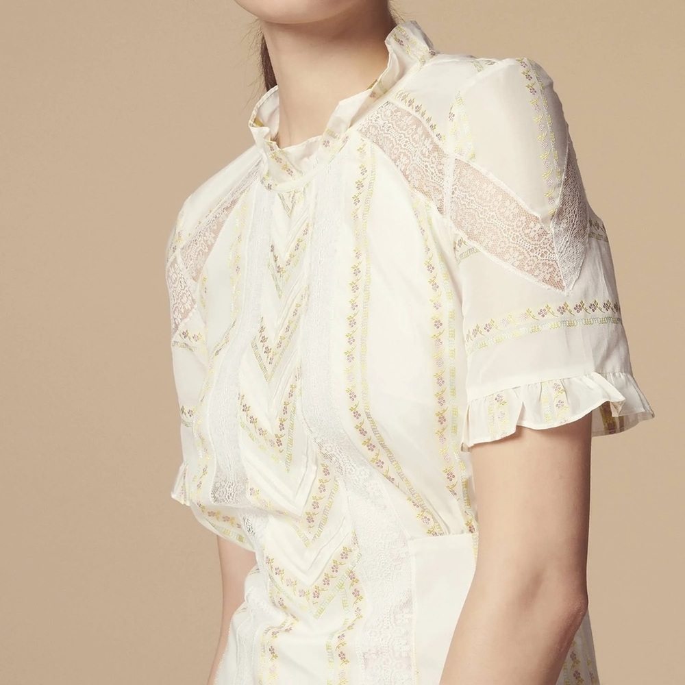 NWT Sandro Cream Puff Sleeve Mini Dress size 38 - Picture 3 of 11
